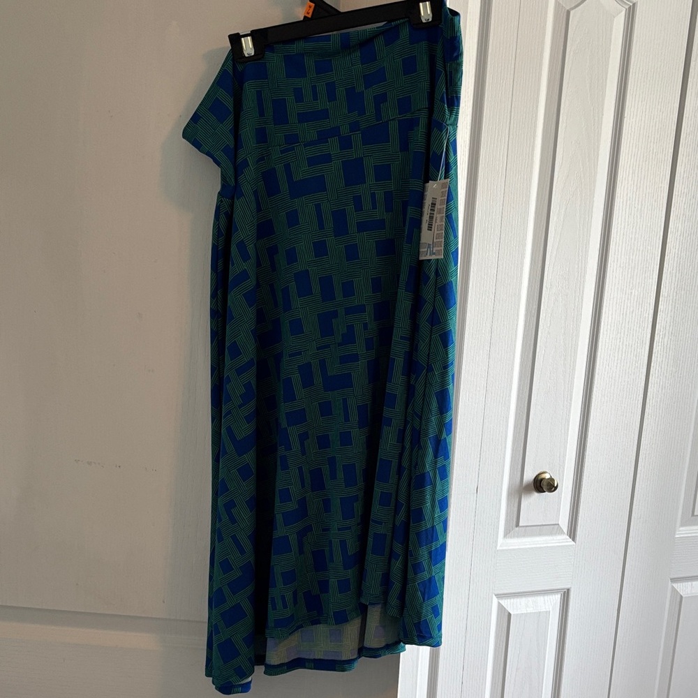 LuLaRoe Azure Blue and Green A-Line Skirt